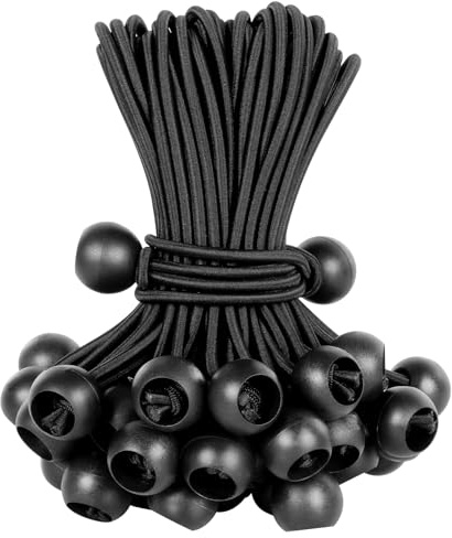 Ball Bungee Cords 6 Inch Bungee Cord with Balls, 50 PCS Heavy Duty Bungie Cord Balls Canopy Tarp Tie Down Bungee Balls for Camping, Shelter,Cargo,Tent Poles UV Resistant