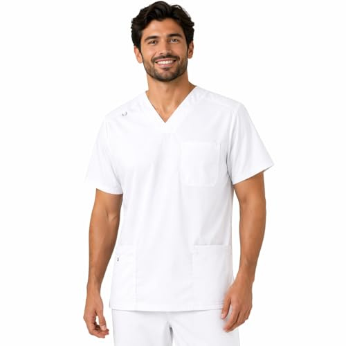 B-well Marco Tunique Homme Manches Courtes Blouse Medicale Homme Manche Courte et col en V, Blanc., L