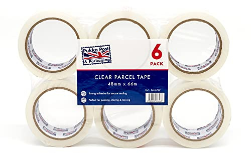 Pukka Post, Strong Adhesive Parcel Tape for Secure Sealing – Perfect for Packing, Storing, and Moving – Clear, 48mm x 66m – 6-pack