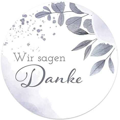 Danke Aufkleber rund 4,5 cm - Wir sagen Danke Sticker ideal für Hochzeit, Geburtstag, Dankeskarten & Give Aways (80x Stück, Eisblätter)