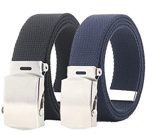 Gürtel für Herren Damen, Canvas Gürtel Größe bis zu 67 mit silberfarbener Militärschnalle, 32mm breit