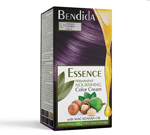 Bendida Permanente Haarfarbe 120 ml mit Macadamia-Öl und 6% Oxidationsmittel | 100% Grauhaarabdeckung & langanhaltender Glanz | Set mit Vor-Serum, Farbcreme & Fixier-Conditioner (5.20 Aubergine)