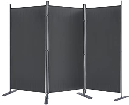 LZQ Paravent Trennwand 275 x 180 cm Stoff Raumteiler 3Teilig Balkon Sichtschutz Klappbar Freistehend Stellwand Faltbar Garten Büros Dunkelgrau