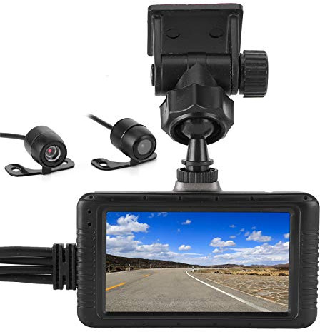 Motorcykelkamera fram och bak, dashcam med inbyggd DVR 1080P för motorcykel, dubbel lins körinspelare