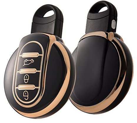 OATSBASF Autoschlüssel Hülle für BMW Mini, Schlüssel Hülle Kompatibel für Mini Schlüsselhülle, TPU Schlüsselbox Cover für Cooper One S F54 F55 F56 F57 F60 3-Tasten (Goldener Rand-Schwarz)