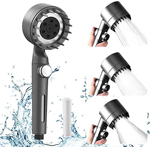 Pommeau De Douche Avec Bande De Massage,Pomme De Douche Economie Deau à 3 Modes,Douchette Douche Réglable,Arrêt à Un Bouton,Anti Calcaire,Haute Pression Salle De Bain Universel (Filtre visible)