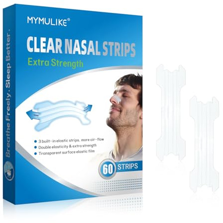MYMULIKE Nasenpflaster Transparent, 60 Stück Nasenstrips Extra Strength, Nasal Strips Zum Schlafen und Sport, für Tag und Nacht