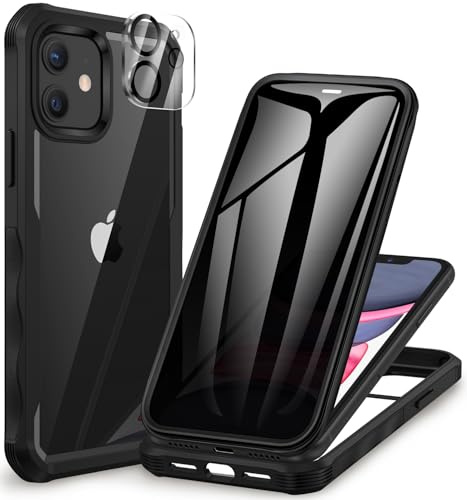 CENHUFO Sichtschutz Hülle für iPhone 11, mit Eingebautem Privacy Panzerglas Displayschutz und Kameraschutzfolie 360 Grad Handyhülle Schutzhülle Stoßfest Bumper AntiSpy Cover komplett Case -Schwarz