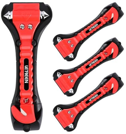 LETREEN 4 Stück Gurtschneider Notfallhammer fürs Auto, Auto Sicherheits Hammer Nothammer mit Auto fensterbrecher und Sicherheits gurtschneider, Sicherheitshammer mit Gurtmesser fürs Auto, Bus, PKW