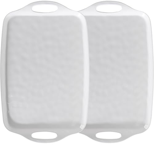 ZAROCRUS Large Serving Tray with Handles,19”x12” Large Rectangular Melamine Serving Platters Set of 2, Kitchen Food and BBQ ServingTray,Dishwasher Safe, Bright White
