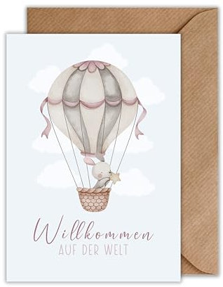 WBdesignz Geburtskarte mit Umschlag - Glückwunschkarte zur Geburt Mädchen Willkommen auf der Welt - Karte zur Geburt Mädchen (DIN A6)