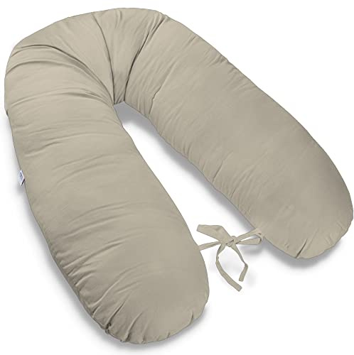 ekm trade 170cm Groß XXL Stillkissen Schwangerschaftskissen Lagerungskissen Seitenschläferkissen mit abnehmbarem Bezug Handmade (8 – Beige, Kissen + Bezug)