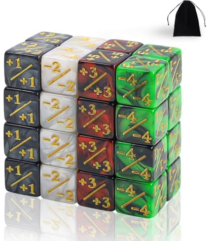 32 Stück MTG Zähler Token, +1/+6 & -1/-6 Würfelset, Glitter Sparkle Dice | MTG-Würfel Set Token, Loyalität Würfel Starry Marble D6 Würfel kompatibel, Farbverlauf Schwarz und Weiß