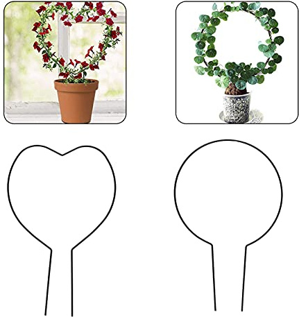 Belupai 2pcs Cadre D'escalade pour Plantes, Treillis pour Plantes D'intérieur en Métal en Forme de Coeur/Rond Piquets de Plante en Fil Supports de Support pour Plantes en Pot pour Vignes Pothos Rose M