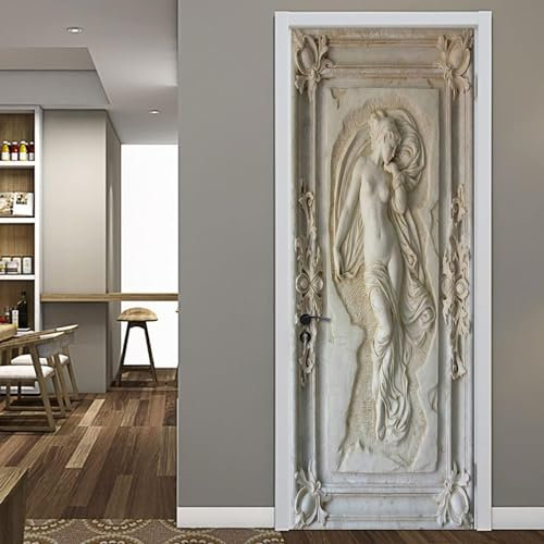 Tür Tapeten 3D Selbstklebend - Weiße Weibliche Statue 77 X 200 Cm - 3D Türaufkleber Wandbilder Türposter Fototapete Pvc Diy Türbild Vinyl Wasserdichte Entfernbar Mauer Aufkleber Zuhause Dekor -2L3K0C6