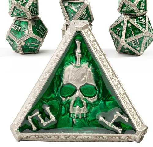 Mystery Skull Metall DND Würfel Set für Dungeons and Dragons, Cthulhu DCC Einzigartige Magie RPG Rollenspiel Zubehör Geschenke (grüner)
