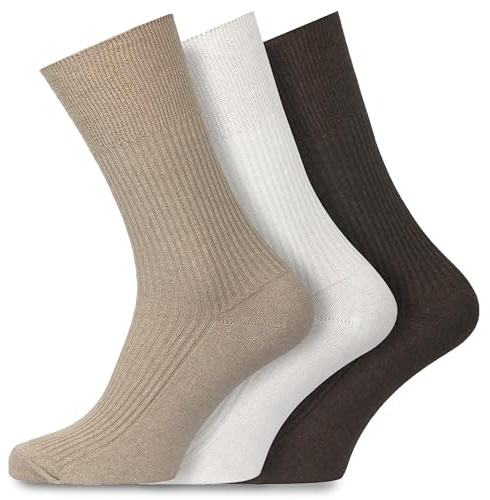 Socksmad Icke elastiska 100 % bomull mjuk topp diabetesvänliga strumpor slät tå söm 3 par UK 6-11, Bruna, 40-45 EU