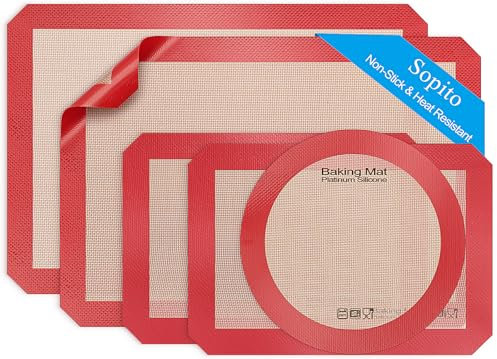 Tapete Silicona Horno, Sopito Juego de 5 Antiadherente para Hornear Reutilizable Resistente al Calor 250°C/480°F Alfombrilla de Repostería para Hornear Asar y Preparar Alimentos, Rojo