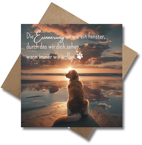 WBdesignz Trauer Karte Haustier mit Umschlag - einfühlsame Trauerkarte “Pfotenherz” mit Spruch Besinnliche Beileidskarte für Hund aufrichtige Kondolenzkarte Beileid Tier Anteilnahme (125 x 125 mm)