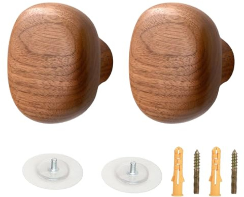 PIYYQNY Hooks 2 Pièces Crochet En Bois Massif Patère En Noyer Crochet En Bois Mural Pour Derrière La Porte Placard Chambre À Coucher Couloir Forme De Galet(42 * 49mm)