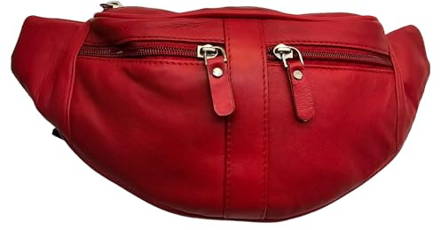 Unisex Gürteltasche aus weichem Echtleder, mehrere Taschen, rot, Einheitsgröße, Gürteltasche aus Leder
