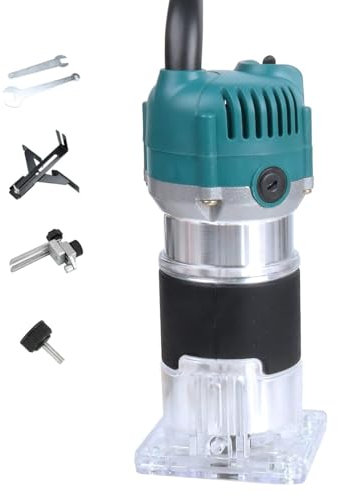 Outil de toupie à paume, outil de toupie à paume en bois compact, kit de toupie électrique 800 W, toupie à bois 30 000 tr/min avec capot anti-poussière et pinces, coupe-laminé pour le travail du bois