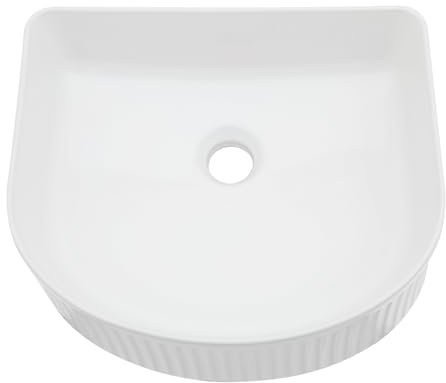 Lordear Vessel Sink U-Shaped 13 x 15 Inch White Ceramic Countertop Basin Modern Above Counter Bathroom Vanity Art Basin Glossy White