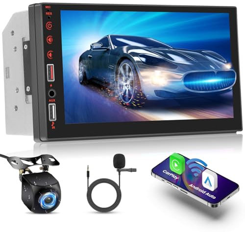 Inefala Autoradio 2 DIN avec CarPlay sans Fil et Android Auto, Écran Tactile de 7 Pouces avec Bluetooth, Lien Miroir, FM Radio USB AUX EQ AHD Caméra de Recul