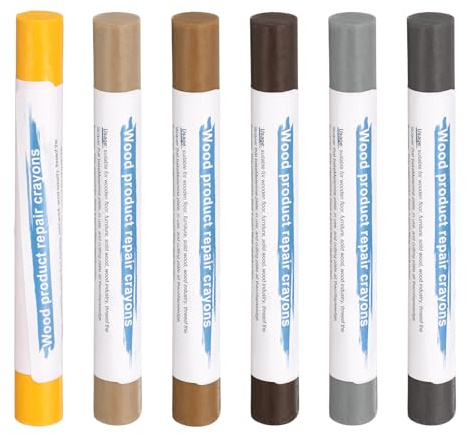 sourcing map Bâtons de remplissage de bois - 6 couleurs - Crayons de cire pour réparation de meubles - jaune citron, chêne rose, chêne jaune américain, gris anglais, gris fer foncé, marron moyen