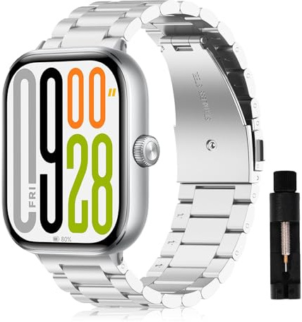 SumRioo Armband kompatibelt med Xiaomi Redmi Watch 5/4, Xiaomi Smart Band 9 Pro/8 Pro, rostfritt stål metallarmband justerbart, ersättningsarmband för kvinnor och män, silver