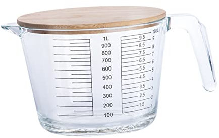 KICHOUSE Vaso Medidor De Vidrio Resistente Al Calor Tapa De Madera Taza Graduada Práctica Para Hornear Herramienta De Medición Para Uso Doméstico