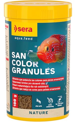 San Color Granules 250 ml | Farbfutter für in der mittleren wasserzone fressende zierfische | mit 4% Krill und astaxanthinreichen haematococcus-algen | fördert die farbentwicklung