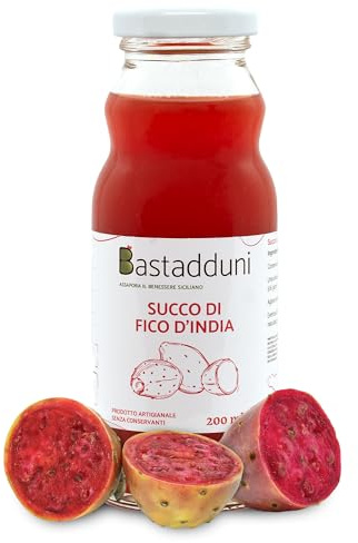 Bastadduni - Succo di Fico d'India 100% Naturale - 12x200ml - Senza Zuccheri Aggiunti - Spremuta di Frutta in Bottiglia di Vetro - Bevanda rinfrescante - Succo di frutta per bambini