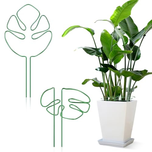 Pflanzenstütze lm Blattdesign, 2er Set Pflanzenstütze Metall Monstera Rankhilfe Vieltaltige Kletterpflanzen Rankhilfe für Außen und Zimmerpflanzen (Grün)