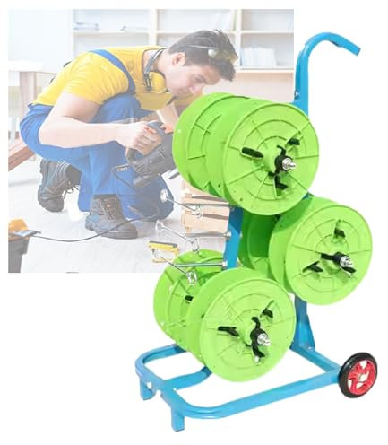 Wire Spool Rack,Multi-Axle Reel Dispenser with 2 Moving Pulleys,Heavy Duty Reel Display Stand for Cable Pullers and Tube Reels Cable Pulling Tools(Green,38x55x85cm)