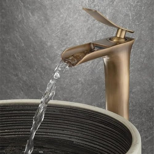 Antik Bronze Badarmatur Waschbecken Wasserhähne Heiß & Kalt Messing Waschbecken Wasserhahn Wasserfall Lavotory Wasserhahn Mischer Wasserhahn, with Overflow