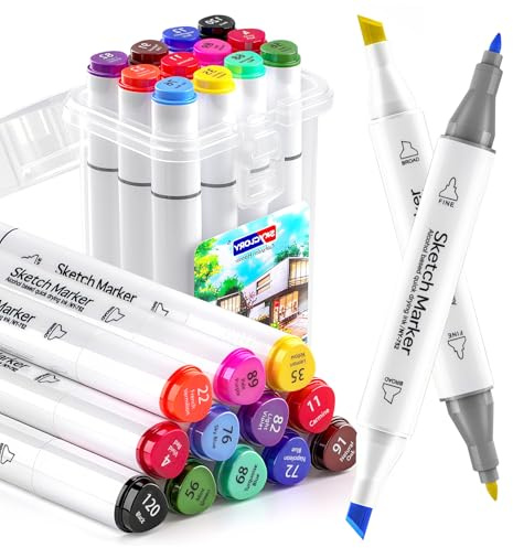 Forever Speed Marker Stifte Set Alkohol Marker Textilmarker, Textilstifte Waschmaschinenfest 12 Farben twin marker mit Meißel- & Feinspitzen, für die Kolorierung Illustration von für Weihnachten