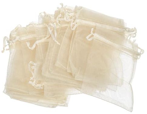 Bolsas de Organza Cordón Beige 100 Unidades para Envoltorio | Ligero y Práctico, para Dulces y Pulseras, Formato Multifunción en Paquete de 100 Piezas
