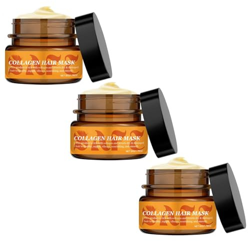 Máscara para el cabello de colágeno, máscara de acondicionamiento extremadamente profundo, cuero cabelludo de cabello nutrido, hidratación y reparación, para cabello seco y dañado (3Pcs)