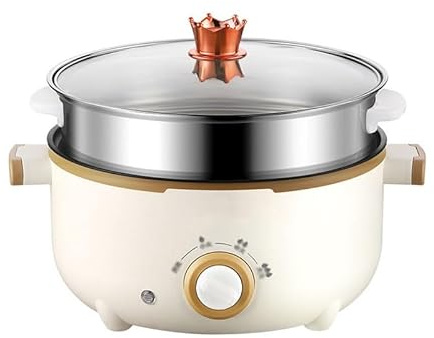 Olla eléctrica con vaporera, olla multifunción portátil, olla Shabu multifuncional con tapa y asa, parrilla for barbacoa for sopa, gachas, pasta, ramen y fideos.(28cm)