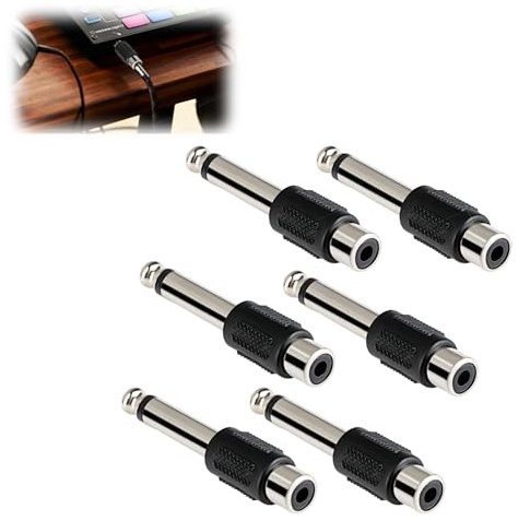 JiaHeHe Adaptateurs Audio 6,35mm Mono Mâle vers Femelle, 6 PCS Connecteurs RCA Femelle vers Jack 6,35mm, Convertisseurs Audio pour Instruments, Amplificateurs, Haut-Parleurs, Systèmes Audio