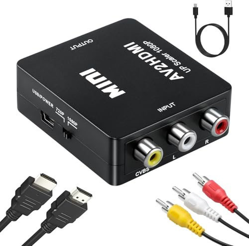 SZJUNXIAO Adaptateur RCA vers HDMI Mini AV RCA CVBS vers HDMI Vidéo Signal Audio Convertisseurs Adaptateur 1080P 720 Compatible avec Caméra, Xbox 360, PS2, PS3, WII, N64, Gamecube