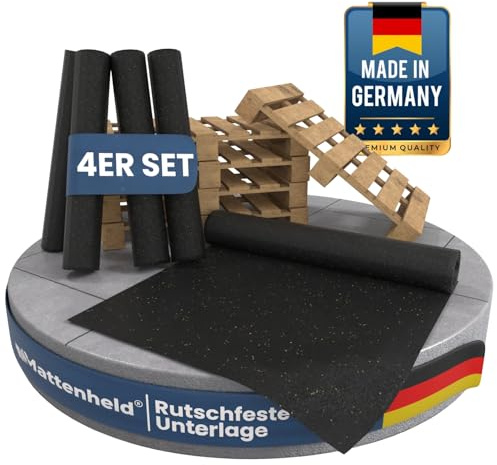 Mattenheld® Antirutschmatte Ladungssicherung 4er Set 120x80 cm Gummimatte | Rutschhemmende Gummigranulatmatte | als Kofferraummatte & Bautenschutzmatte 3mm | recycelt, für Anhänger & Werkstätten