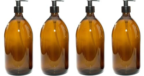 Aura 1000ml Amber Glass Bottles with Black Pumps - Pack of 4