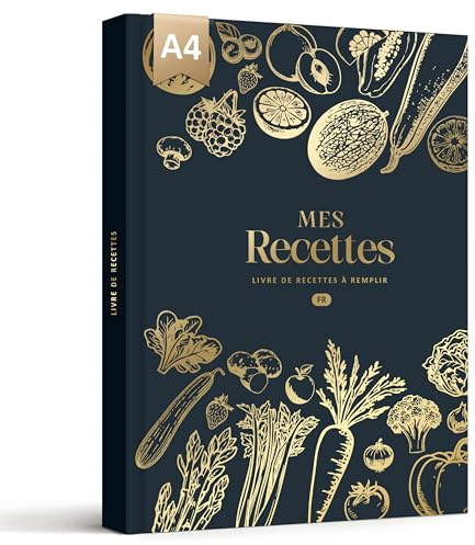 BIROYAL Carnet de Recettes à Remplir A4, 114 Recettes, Bleu noir | Papier Épais 120g, Grand Espace d'Écriture, Table de Conversion & Calendrier Saisonnier, Pour cuisiniers amateurs & famille