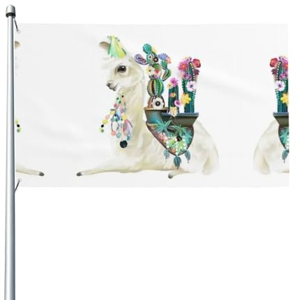 LPLSNWS Bandera mexicana de cactus de llama, blanca, 3 x 5 pies, estampado animal, poliéster, doble cara