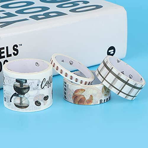 Rcniso Vivid Pattern Sticker Tape Set, Högkvalitativt Pappersmaterial, Repeterbar Paste Washi-tejp för Gör-det-själv, Kommer 4 Rullar Varje Förpackning (hörnkafé)