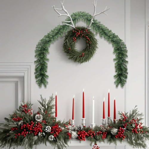 Ordellia Weihnachtsgirlande PVC grün 20 m mit 1800 Zweigen für Innen und Außen, wetterbeständige Festtagsdekoration für Geländer, Kamin, Decke und Fenster in der Adventszeit