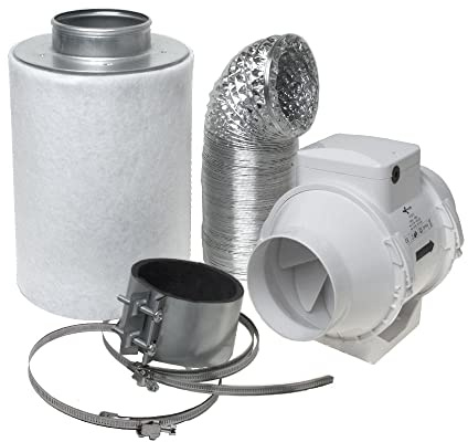 Aktivkohlefilter Abluft Lüftungsset inkl. Rohrventilator 280 m³/h Belüftungsset für Growzelt
