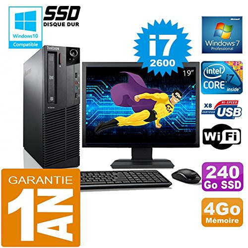 Lenovo PC M92p SFF Core I7-2600 RAM 4Go Disco 240 GB SSD Wifi W7 Schermo 19 (rigenerato)